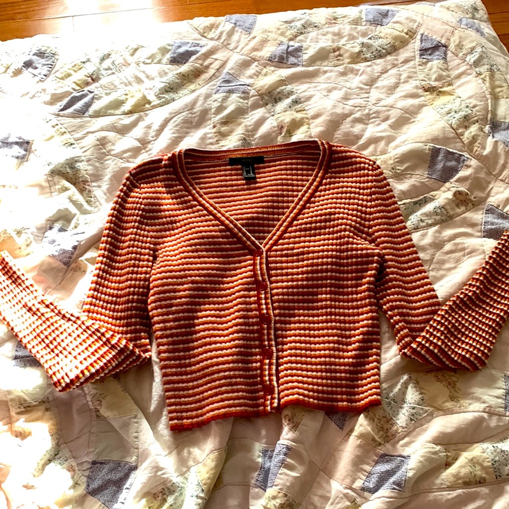 NEW orange striped cardigan/crop top size M